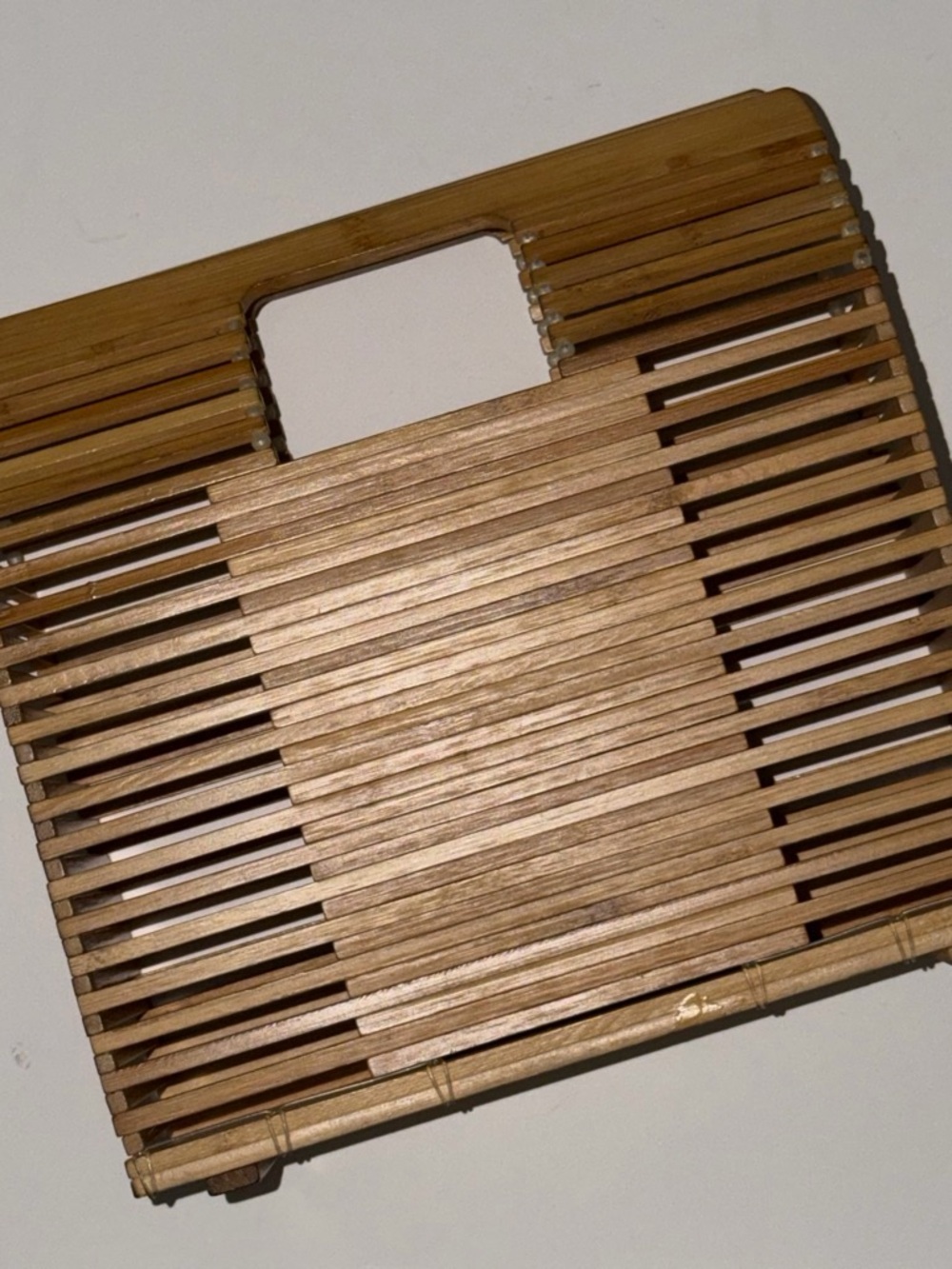 Bamboo Slatted Tote Bag - Natural Tan
